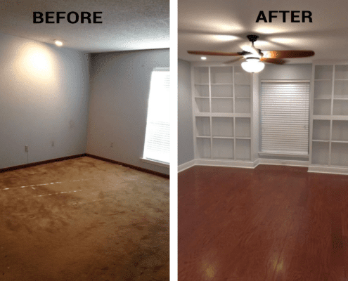 Before-and-after image highlighting the remarkable transformation of a bedroom remodel project.