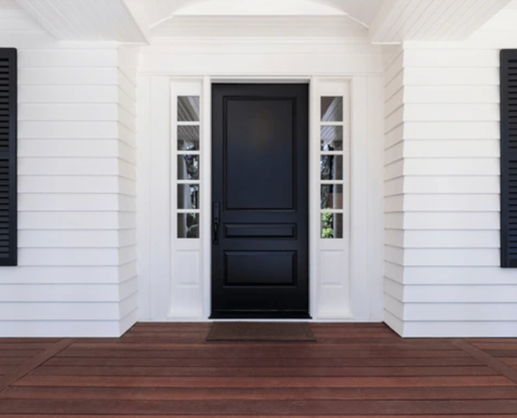 Freshly Painted Home Exterior with Stained Deck on Front Porch