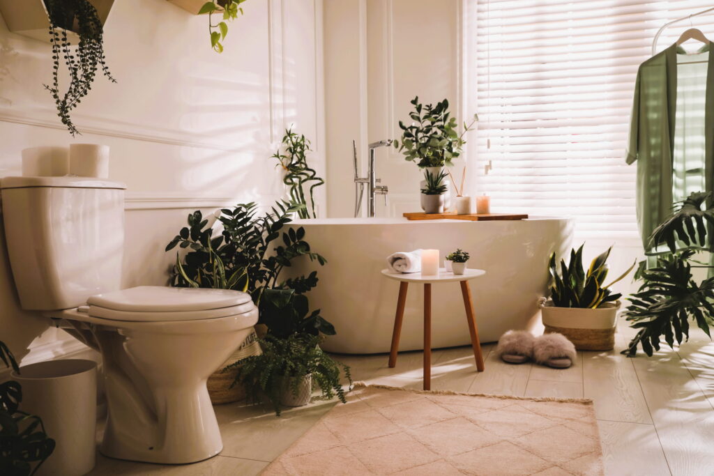 bathroom-interior-design-with-bathtub-and-plants